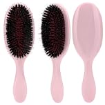 Soft Boar Bristle Hair Brush for Women Paddle Hair Extension brush for Wet Dry hair Dual bristles Anti-Static Detangle hair brush for Curly Thick Long Hair, Frizz-Free, Breakage-Reducing Design, Pink