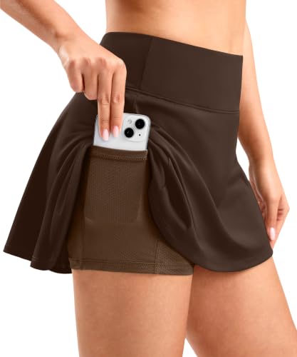 SANTINY Skorts for Women Pleated Tennis Golf Skirts High Waisted Stretch Athletic Skorts Pockets for Pickball(Cocoa-S) - image 1