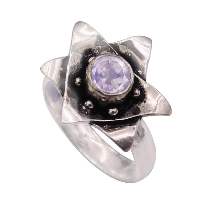 JEWELSTREZORO TSR1001AA - Anillo de plata de ley con piedras preciosas para hombre y mujer, artículo de regalo, hecho a mano, O 1/2, Metal Piedra preciosa., Cuarzo lavanda cultivado en laboratorio