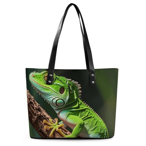 Sac à main en cuir exquis geckos verts grand cabas femme voyage