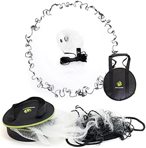 OUTLANTIS 6ft American Cast Net Saltwater Freshwater + Professional Storage Bag + E-Book & Instructions - 3/8inch monofilament mesh - Fishing net - Cast Nets for Fishing - Casting nets for baitfish