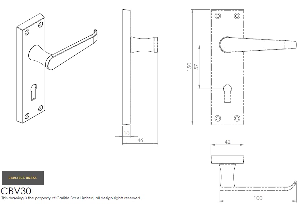 Carlisle Brass Victorian Flat Lever on Face-Fix Backplate - Lock 57mm c/c in Brass - Image 2