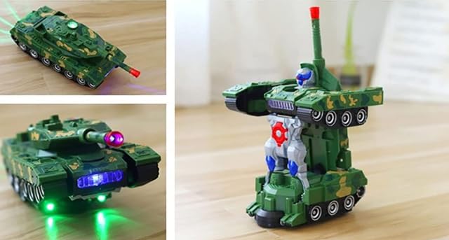2-in-1 Military Tank to Robot Transformer Toy for Kids – Automatic Deformation with 3D Lights & Music – Action Vehicle Toy (Color May Vary) - Image 5 thumbnail