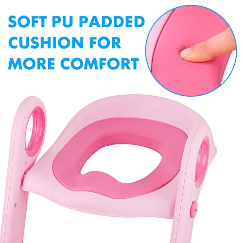 NEARPOW Töpfchen-WC-Sitz mit Trittleiter, verstellbares Baby-Kleinkind-Kindertrainer mit weich gepolstertem Kissen, robust, rutschfest, für 1-7 Kinder (Pink) - Image 3
