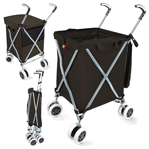 Wellmax WM99100 Series Folding Shopping Cart with Wheels, Grocery Cart with Removable Canvas with Cover, Lightweight Utility Cart for Groceries and Laundry - Holds up to 120 lbs (Black)