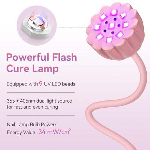 Image of Makartt UV LED Nail Lamp - Gooseneck 58mW /cm Flash Cure Lamp Rechargeable UV Light for Gel Nails with 4 Times & Auto Sensor USB Cordless Fast Curing Nail Art Design for Salon Home DIY (Pink)