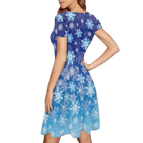 Image of POLERO Women Puffy Swing Elegant Party Midi Dresses Short Sleeve Round Neck A-Line Dress