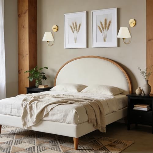 Image of Vintage Single Swoop Wall Sconce with White Linen Shade, Antique Brass Gooseneck Arm Wall Sconce, Elegant Light Fixture for Bedroom, Living Room, Beside The Mirror (7.5 Inch Shade)