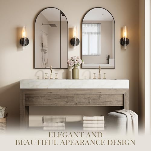 Image of Wall Sconce Set of Two, Hardwired Bathroom Wall Sconces Lighting with Clear Glass, Modern Wall Sconces Set of 2 Wall Light fixtures for Bathroom Mirror Living Room Hallway Bedroom(Black)