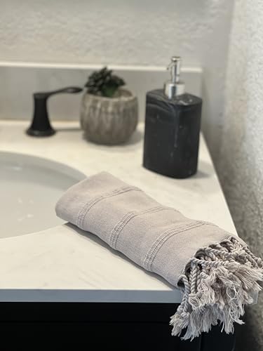 MyAprils Turkish Hand Towels for Bathroom Decorative Towel 100% Cotton Stone Washed Kitchen Towels with Fringe, Farmhouse Bathroom Decor Hand Face Towel 20 x 39 - Stone Beige