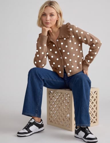 Image of HOCANDY Women Ruffle Collar Cardigan Sweater Preppy Cute Button Up Sweaters