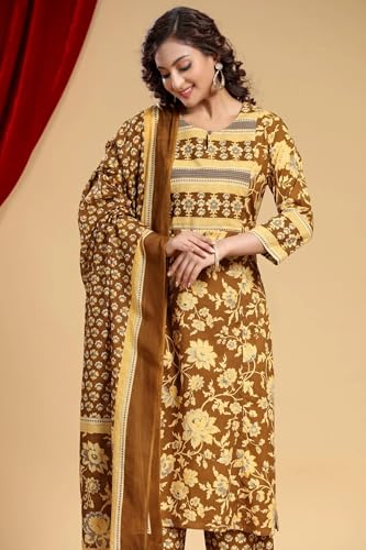 Image of Mehandi Green Jaipuri Cotton Straight Printed Kurta Pant Suit Set