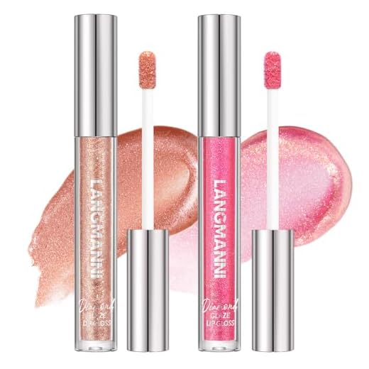 LANGMANNI Conjunto De Gloss Labial Com 2 Cores Diamante, Batom Líquido Alto Brilho E Longa Duração, Hidratante, Kit Presente Para Maquiagem Meninas (#03+04)