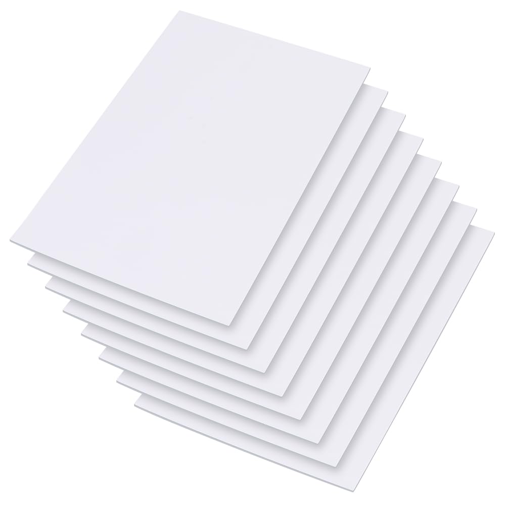AHANDMAKER Lot de 8 feuilles en plastique PVC expansé, 30 x 20 cm, feuilles de mousse PVC blanches, papier mousse de 3 mm d'épaisseur, feuilles de carton PVC pour travaux manuels et arts,