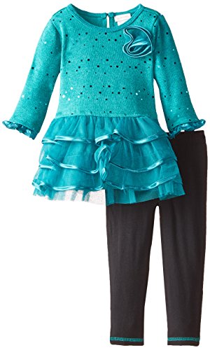 Youngland Girls' Sparkle Brushed Sweater Knit and Mesh Tiered Dress Set