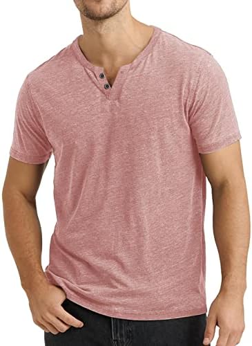 Men's T-Shirts,Henley Shirts for Men,V Neck T Shirts Men,Short Sleeve Button Up Shirts for Men,Mens Shirts Casual Stylish Pink