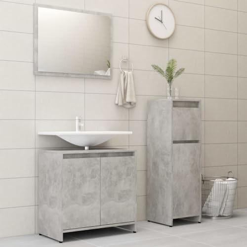 Juego de muebles de baño de 3 piezas para organizar aseos pequeños con madera gris 2
