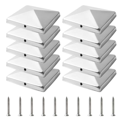Tappi per pali 7 x 7 cm, 10 pezzi zincati in metallo, a forma di piramide, per pali in legno, tappi di copertura per pali in legno con tappo di protezione resistente alle intemperie