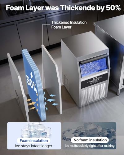 Image of VEVOR Commercial Ice Maker Machine with Pump, 130 lbs /24h with 30 lbs Storage Capacity, Built-in /Freestanding /Under Counter, Stainless Steel Ice Maker with LED Display & Self-Cleaning, for Home Bar