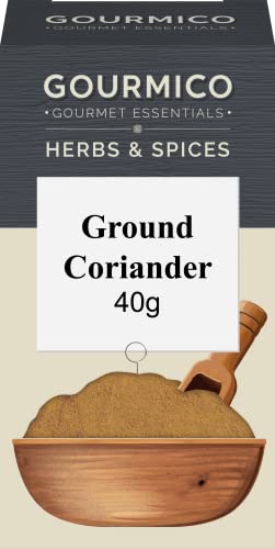 GOURMICO Ground Coriander, Ideal to Spice Up Sauces, Soups & Curries or Used in Meat and Fish Marinades. Suitable for Vegetarians and Vegans, 40g Pack, Dark Grey/White
