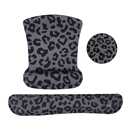 MOSISO Repose Poignet Souris Clavier, Tapis Grain Léopard Ergonomique avec Base Antidérapante, Non Glissante Maison/Bureau, Réduction Douleur & Coussin Facile, Tissu Néoprène Mousse Mémoire, Noir