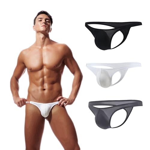 Men's Thong Elastic Ice Silk Underwear Low Rise Briefs