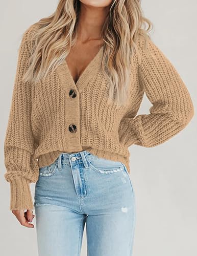 Image of Zeagoo Women's 2026 Fall Chunky Knit Cardigans Open Front Long Sleeve V Neck Button Loose Cardigan Sweaters