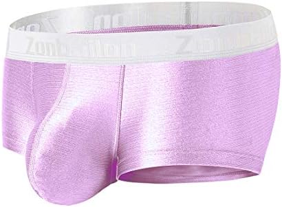 ZONBAILON Men's Sexy Bulge Pouch Ice Silk Underwear Low Rise Trunks Short Leg Boxer Briefs (Purple, L (Waist 36"-38"))