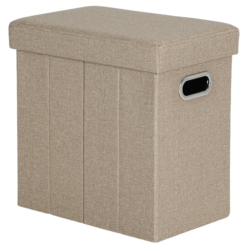 COSYLAND Puff Almacenaje 40L, Banco Almacenaje, Capacidad de Carga 200 kg, Tapizado Lino, Baúl para Dormitorio, Salón, Entrada, Juguetes, Organizador Multifuncional, Plegable, Caqui, 42x27x42cm