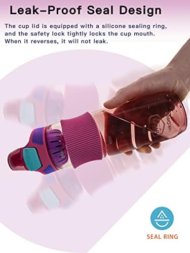 HAITENZ Sports Water Bottle Kids 650ML,Kids Water Bottles BPA Free,Leak Proof Drinks Bottle,Childrens Girls Boys Water Bottle with Filter,Long Brush,Handle,Tritan Bottle for School, Running,Gym(Pink)