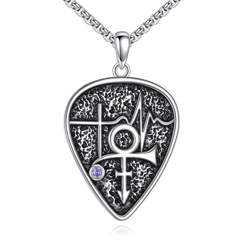 JBAERD Guitar Pick Necklace Sterling Silver Prince Symbol Pendant Necklace Prince Symbol Jewelry Gifts for Women Men