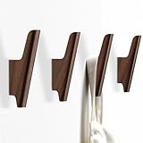 FCOWK Wood Wall Hooks 4 Pack Coat Hooks Wall Mount Walnut Wooden Hooks for Hanging Hat, Bag, Backpack, Rustic Coat Hooks for Wall, Wood Towel Hooks for Bathrooms and Entryway Hooks (Walnut, Dark)
