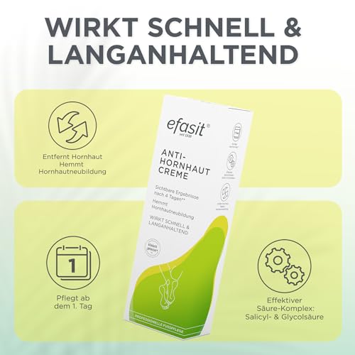 Foto von efasit Anti-Hornhaut Creme - Hornhautentferner Creme mit Säure-Komplex bei verhornten Füßen, Sichtbare Ergebnisse nach 4 Tagen durch Hornhaut Reduziercreme, 75ml