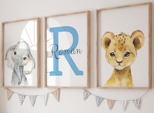 Personalized Safari Animals for Boy Girl Nursery, Set of 3