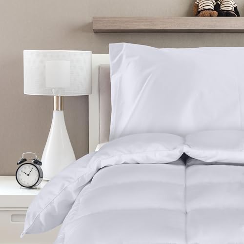 Utopia Bedding Bettdecke 200x200 cm, Mikrofaser Ganzjahresbettdecke mit Eckschlaufen, Steppdecke mit Hohlfaserfüllung 200 GSM (Weiß)