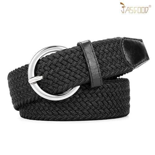 Image of JASGOOD Women Men Braided Woven Elastic Stretch Waist Belt Golf Canvas Fabric Casual Belt for Jeans Pants