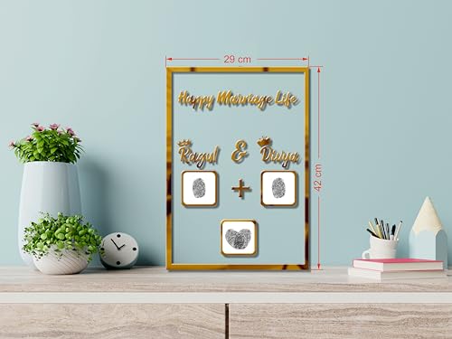 Image of Big size Couple Thumb Gift | 42x29.7 CM | Wedding Thumb Print | Couple Gift| Finger Print Gift| Personalized Text | Anniversary Gift (Golden Big)
