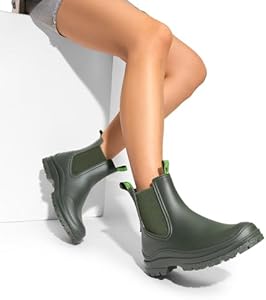 DREAM PAIRS rubberlaarzen voor dames, waterdichte regenlaarzen, outdoor- en wandellaarzen, tuinlaarzen, comfortabele Chelsea boots, Zwart, 37.5 EU