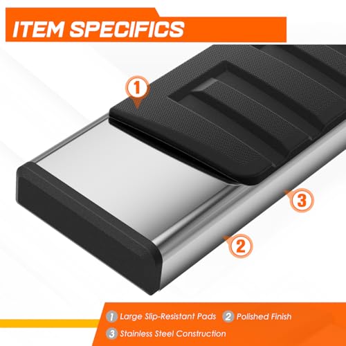 PM PERFORMOTOR 6.7\" Running Boards Stainless Steel Side Steps Nerf Bars Compatible with 07-19 Chevy Silverado/GMC Sierra Extended Cab [Pair] - Thumbnail 3