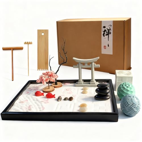 AOVOA Japanese Zen Garden Kit for Desk with 3 Sand Spheres, Zen Decor...