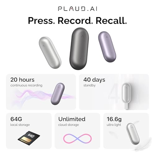 Image of AI Voice Recorder, PLAUD NotePin Voice Recorder, App Control, AI Notetaker, AI Transcribe & Summarize Support 112 Languages, 64GB Memory, Audio Recorder for Lectures, Meetings, Gray