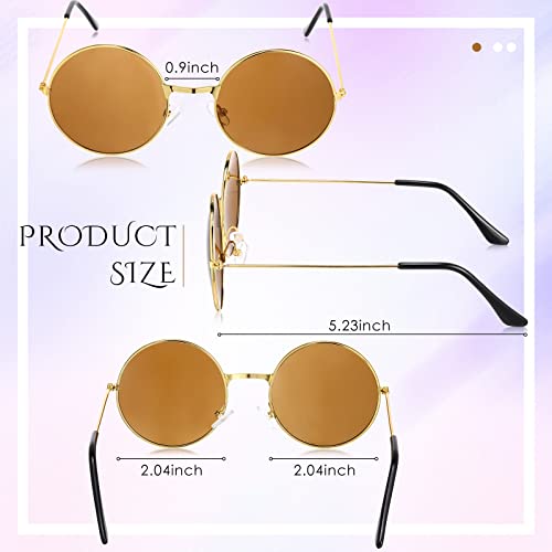 Blulu 10 Pairs Round Hippie Sunglasses Circle Colored Sunglasses 60's Style Glasses Circle Glasses for Women Men (Gold Frame)2