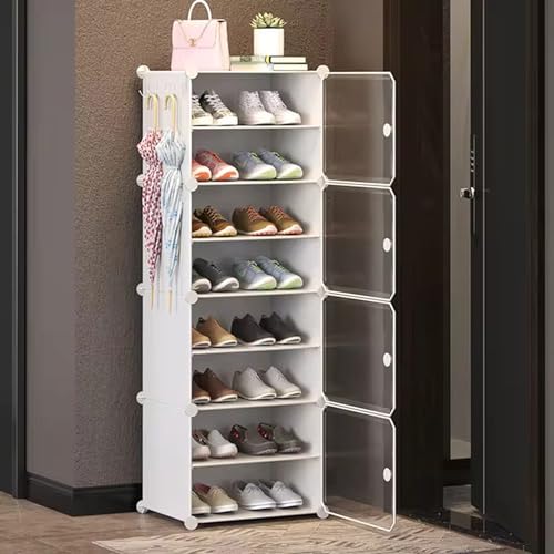 Image of AYSIS 𝟖 𝐒𝐡𝐞𝐥𝐟 DIY Shoe Rack Box Organizer | Multi-Purpose Plastic Shoe Rack for Home | Home Storage Shoe Rack with Door for Entryway, Chappal Slipper Sandals Shoe Stand【White, 8-Shelf-4-Door】