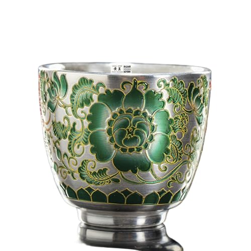 Taza de té de plata ley hecha a mano con esmalte cloisonné para hogar u oficina
