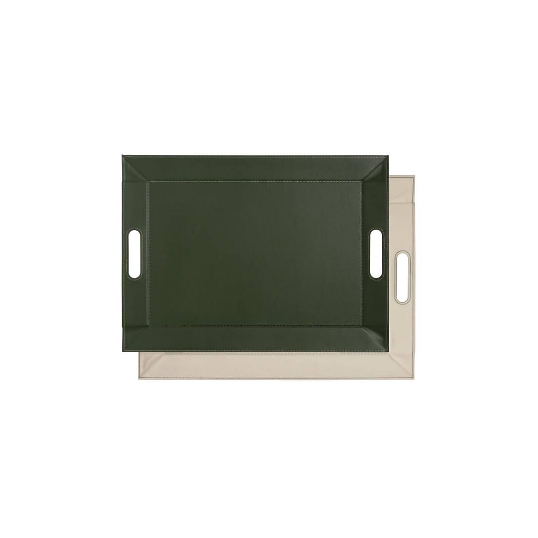 Plateau Bicolore Réversible M 55x41cm Vert Olive/Ivoire - Set De Table Et Plateau Polyvalent