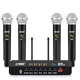 X7 Plus Wireless Karaoke Microphone System with 4 UHF Handheld Mics, DSP Reverb, Bluetooth 5.0 & Optical Input for Home TV Entertainment, Parties, and Speeches