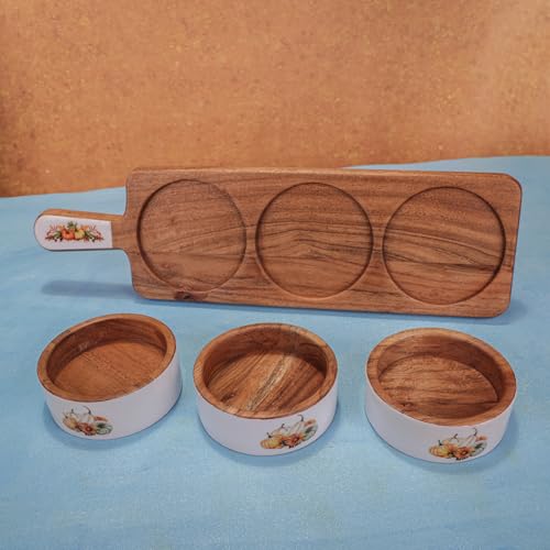 Image of Dip Trip Acacia Wood Chip & with Enamel - Exquisite Handcrafted Serving Dish, Perfect for Entertaining and Snacks, Beautifully Designed a Durable Finish, Ideal Enhancing Your Dining