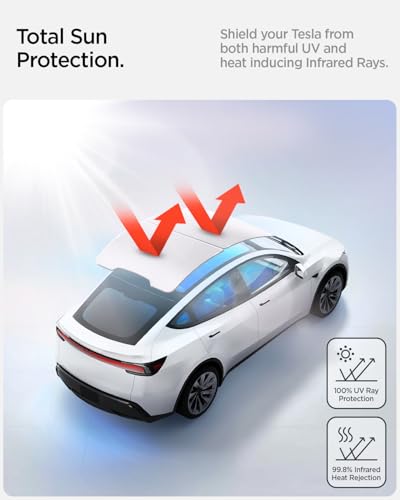 Spigen Tesla Model Y Juniper (Nur Premium & Performance 2025 2026) Cryo Dachsonnenschutz【2 Stück】 Autosonnenblende & UV-Strahlenschutz, Faltbares Design, Dachzubehör - Grau
