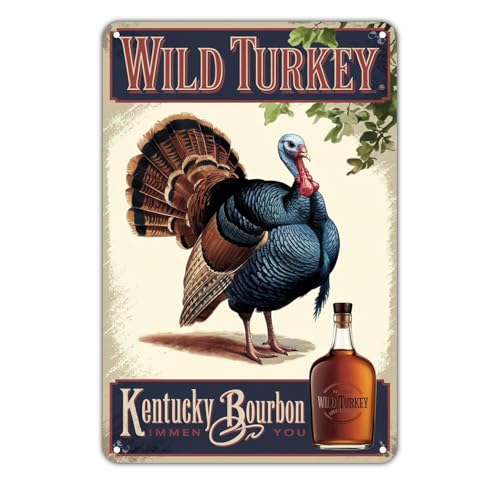 Wild Turkey Kentucky Bourbon tin sign Vintage Wild Turkey Whiskey Metal Sign for Garden & Yard Bar Porch Garage Home Bedroom Kitchen Wall Decor Decor Gift 8 x 12 inch
