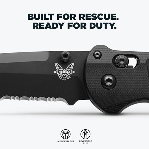 Benchmade - Triage 917 Serrated Tactical Knife, Drop-Point Blade, Glass Breaker and Rescue Hook with Black G10 Handle (917SBK) - Image 4